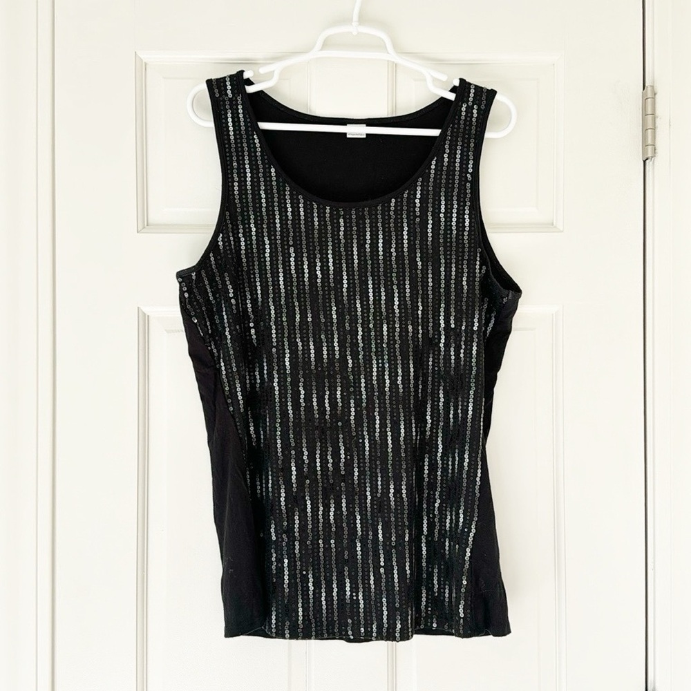 THREE DOTS top size XL black sequins sleeveless soft shirt tank